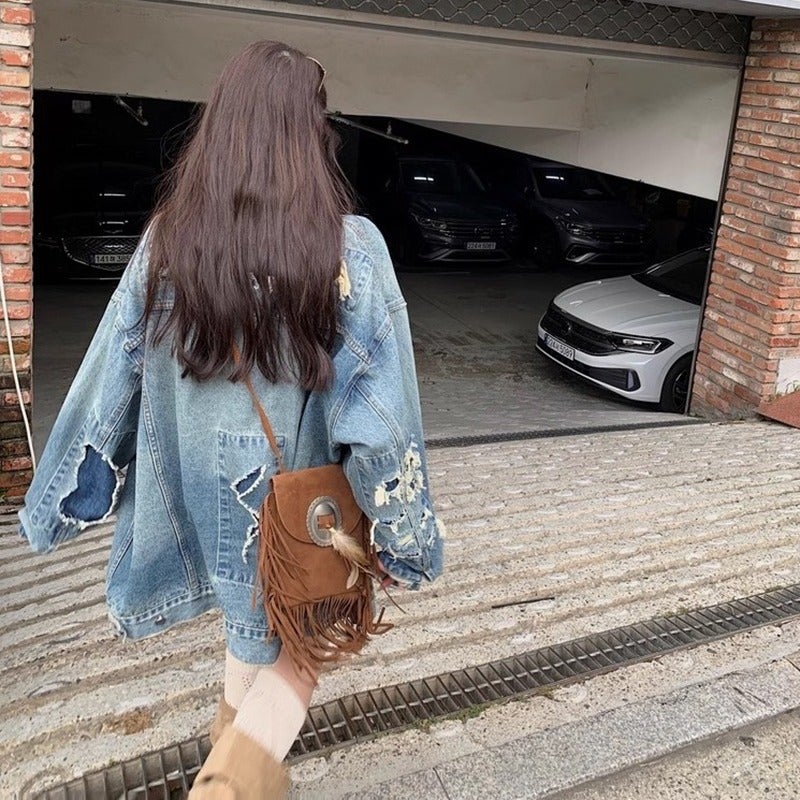 Vintage Rick Denim Coat Women'S 2024 New Design Sense Niche Loose Slim Top - Image 3