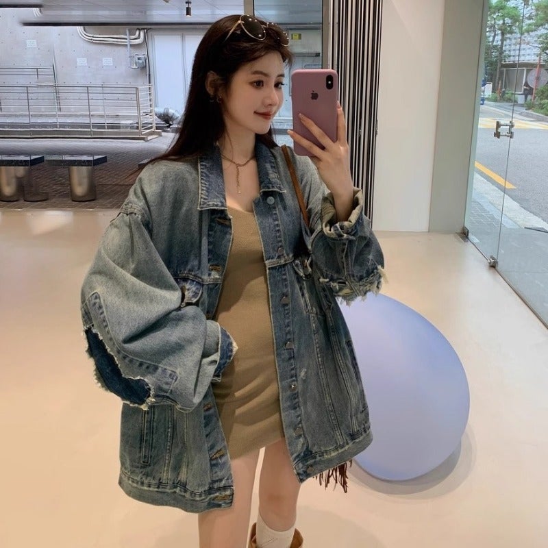 Vintage Rick Denim Coat Women'S 2024 New Design Sense Niche Loose Slim Top - Image 2