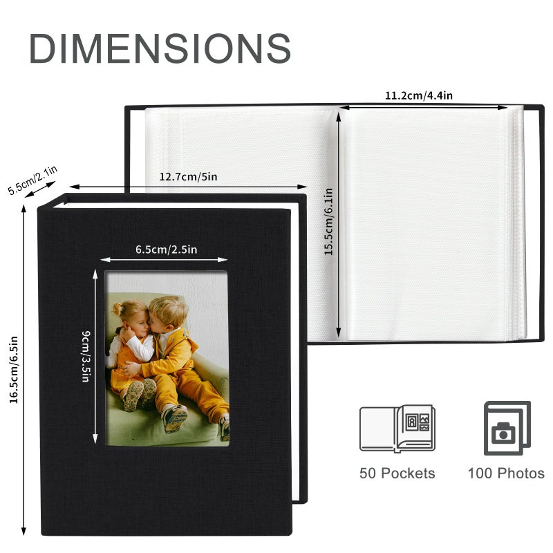 Sprsthai 4x6 Small Photo Album Photos Book, Linen Cover Photo Album, 50 Page Holds 100 Pictures, photobook for Anniversaries Vacations, Black - Image 3