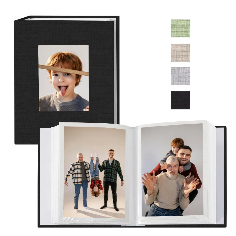 Sprsthai 4x6 Small Photo Album Photos Book, Linen Cover Photo Album, 50 Page Holds 100 Pictures, photobook for Anniversaries Vacations, Black - Image 1