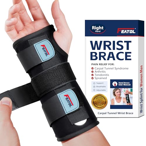 FEATOL Wrist Brace FSA HSA Eligible Hand Brace Carpal Tunnel Wrist Splint Night Support for Women Men Pain Relief Support Tendonitis Arthritis Sprain Right Hand SmallMedium