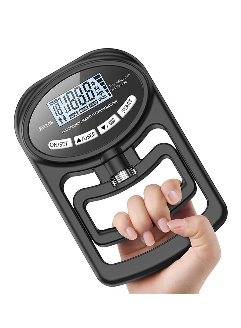 GUDOO Electronic Hand Dynamometer Grip Strength Tester 265 lbs / 120 kg – Digital Hand Grip Strength Trainer Forearm Exerciser for Sport, Fitness, Home  School (Black) - Image 1