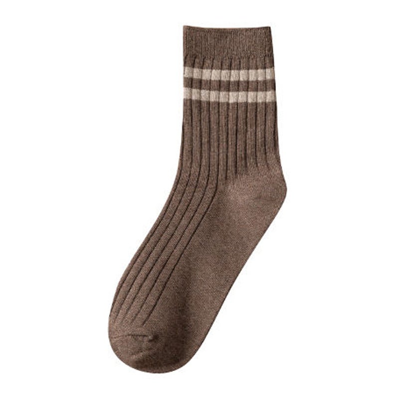 Generic [Special offer 5 pairs 7.8 yuan] mens mid-calf length socks spring and autumn sweat-absorbent breathable ins versatile student sports solid color men Deep coffee - Image 1