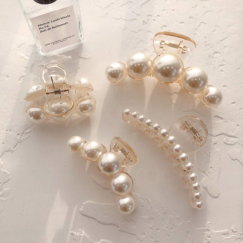 Agirlvct Hair Clips for Women,Large Pearl Hair Claw Clip Strong Hold No Slip,Banana Jaw Clip Barrettes,Elegant Hair Barrette Accessories Birthday Thanksgiving Christmas Gift for Girl Styling Thick Thin(4 PCS) - Image 1