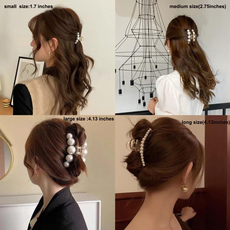 Agirlvct Hair Clips for Women,Large Pearl Hair Claw Clip Strong Hold No Slip,Banana Jaw Clip Barrettes,Elegant Hair Barrette Accessories Birthday Thanksgiving Christmas Gift for Girl Styling Thick Thin(4 PCS) - Image 2