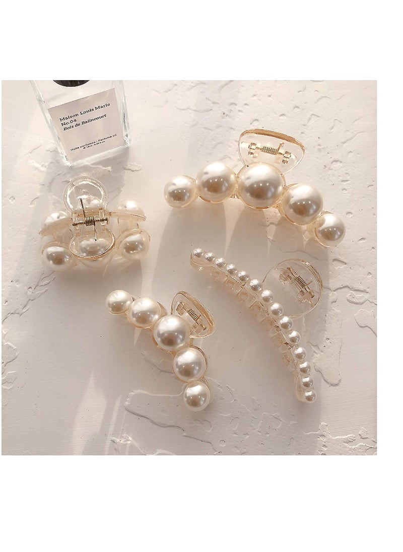 Agirlvct - Agirlvct Pearl Hair Clips for Women Girl, Large Small Hair Claw Clip Strong Hold,Big Banana Jaw Clip Barrettes Nonslip,Birthday Thanksgiving Christmas Gift for Thick Thin Curly Hair(4 Size) - Image 1