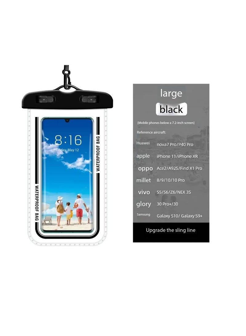 Generic 2-Pack Waterproof Phone Case Pouch Dry Bag, IPX8 Certified 30M Underwater Universal Swimming Dry Bag, Touch-Sensitive Protector for Phones up to 7.2'' - Compatible with iPhone 16/15/Samsung, Underwater Phone Protector Pouch for Beach/Diving/Water Park/Snorkeling（D7-2,Black）  - Image 2