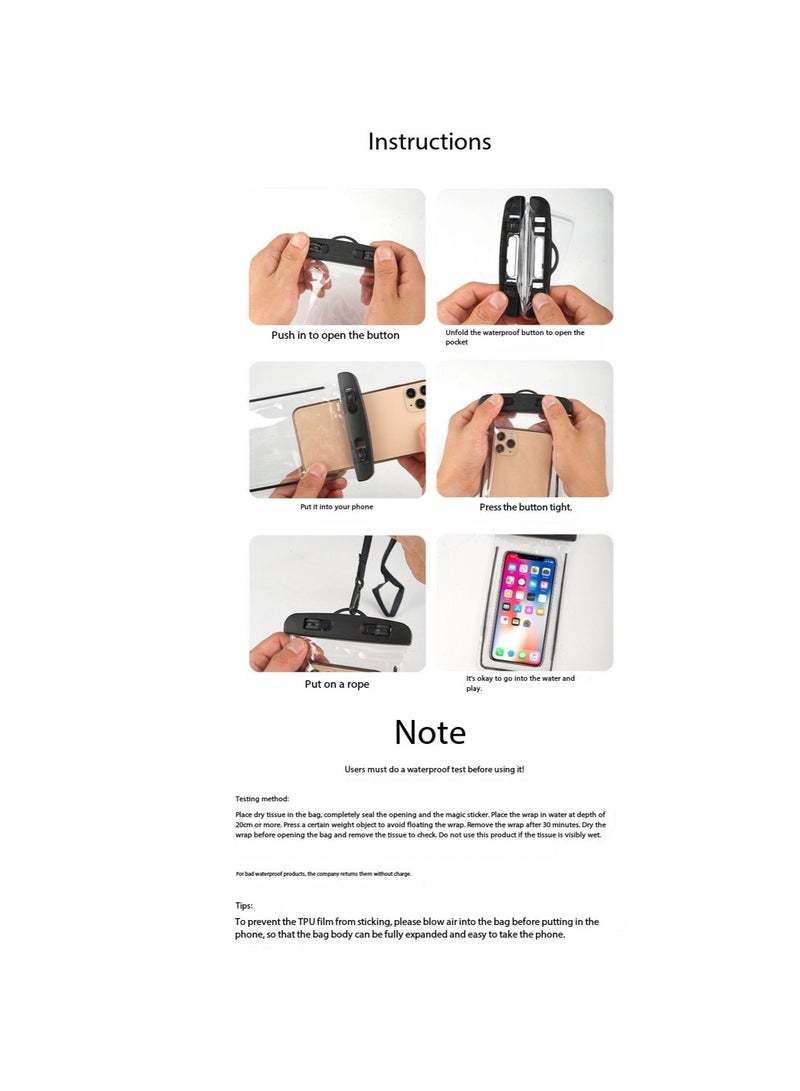 Generic 2-Pack Waterproof Phone Case Pouch Dry Bag, IPX8 Certified 30M Underwater Universal Swimming Dry Bag, Touch-Sensitive Protector for Phones up to 7.2'' - Compatible with iPhone 16/15/Samsung, Underwater Phone Protector Pouch for Beach/Diving/Water Park/Snorkeling（D7-2,Black）  - Image 4