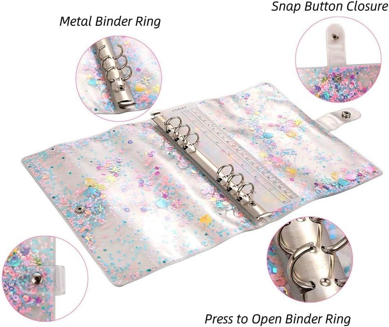 SICCOMA A5 6-Ring Loose Leaf Binder Cover PVC Glitter A5 Planner Cover Notebook Binder Refillable Notebook Shell (6.7”x9.2”) for Round-Ring Planner Pages (Inner Paper Not Included) - Image 3
