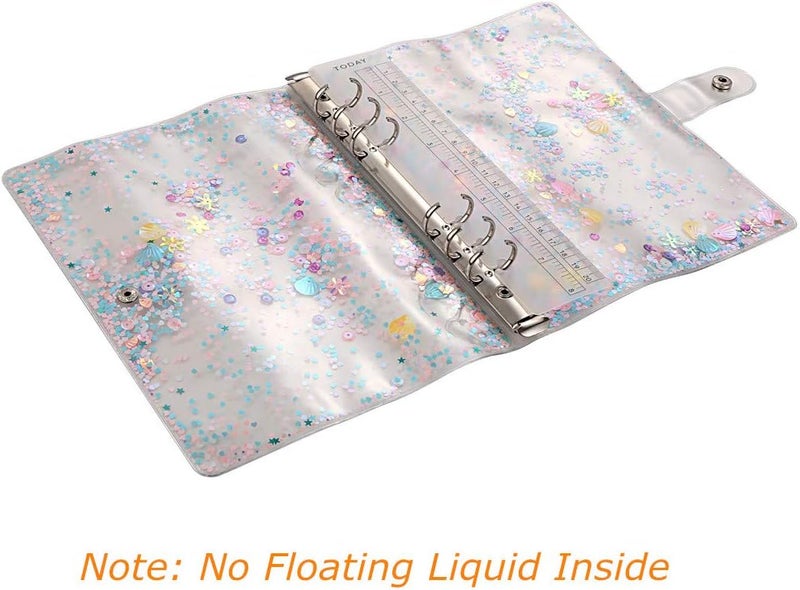 SICCOMA A5 6-Ring Loose Leaf Binder Cover PVC Glitter A5 Planner Cover Notebook Binder Refillable Notebook Shell (6.7”x9.2”) for Round-Ring Planner Pages (Inner Paper Not Included) - Image 5