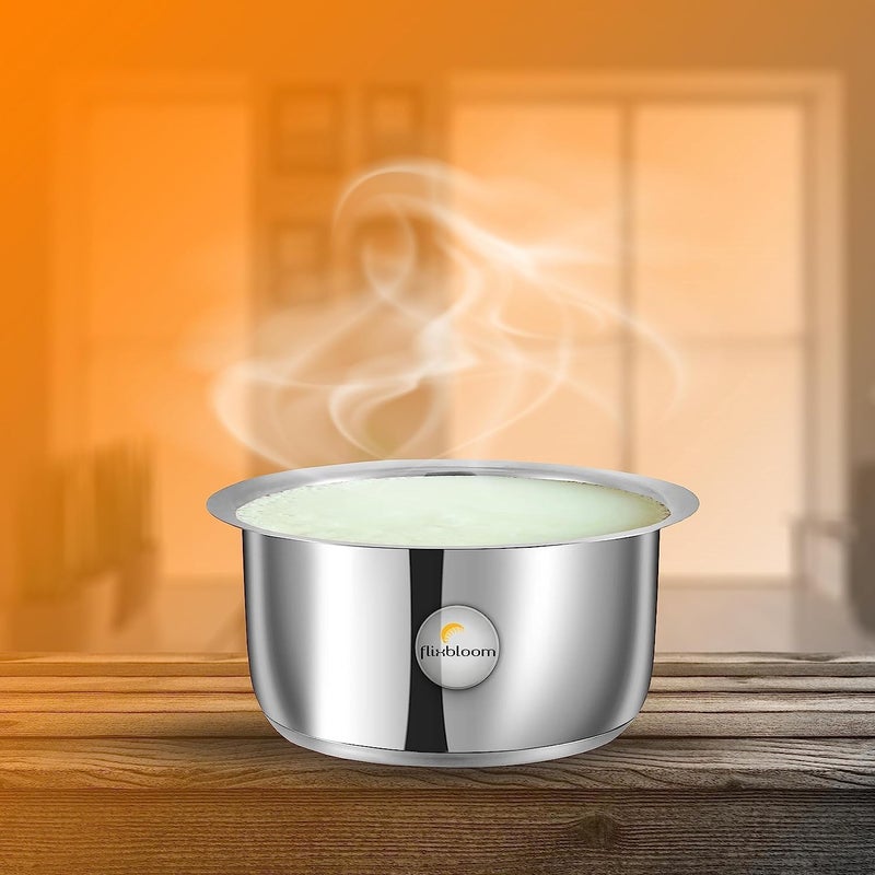 FLIXBLOOM Flixbloom Special Stainless Steel 2 Litre Induction Base Kitchen Cookware Utensil TriPLY Bottom TopeBhagonaPatilaPot 24 Months Warranty Tope Without Lid 2 Litre Tope  - Image 4