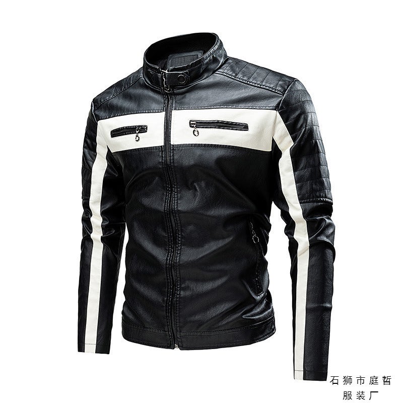 New Men'S Stitching Fashion Leather Jacket Jacket New Biker Leather Jacket Plus Size Men'S - Image 2