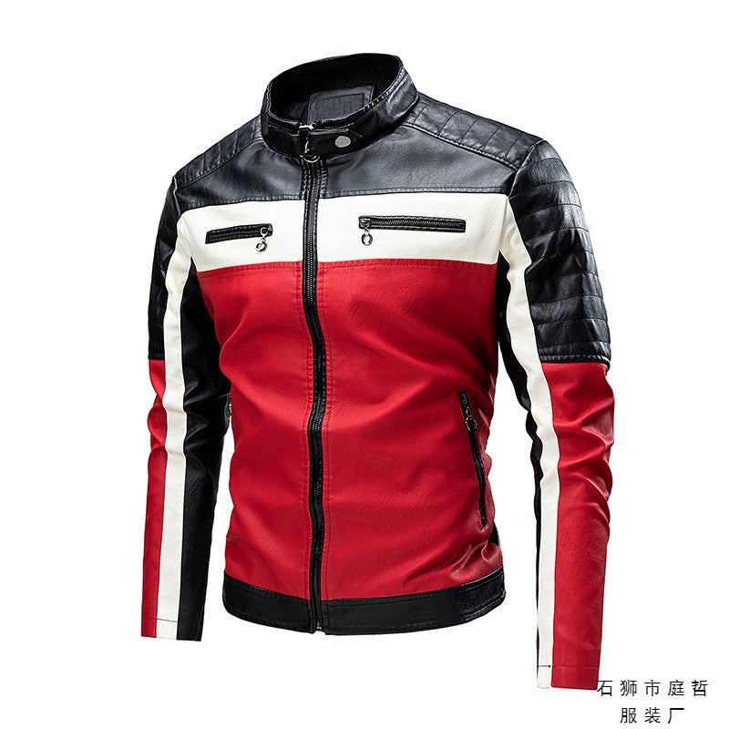 New Men'S Stitching Fashion Leather Jacket Jacket New Biker Leather Jacket Plus Size Men'S - Image 3