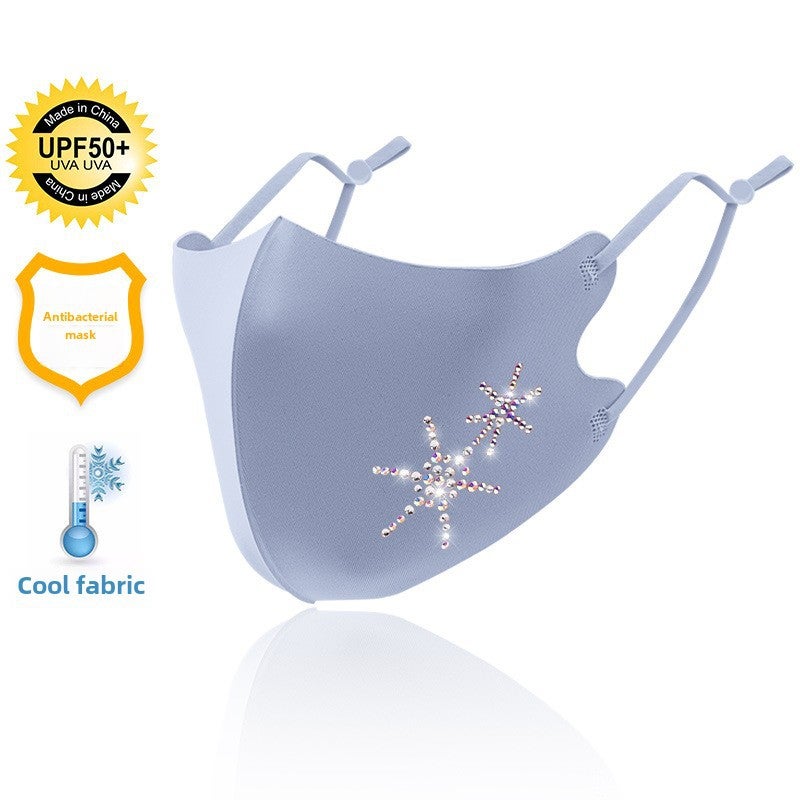 Adjustable Rhinestone Ice Silk Mask Breathable Cool Gray blue starfish Gray blue starfish