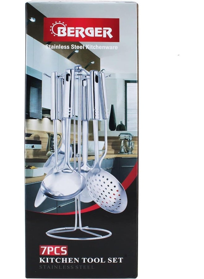 Berger Stainless Steel Kitchen Tools 10-Piece Set, Silver, Multifunctional Stainless Steel Kitchenware With Holder Stand  - Image 5
