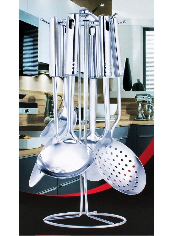 Berger Stainless Steel Kitchen Tools 10-Piece Set, Silver, Multifunctional Stainless Steel Kitchenware With Holder Stand  - Image 1