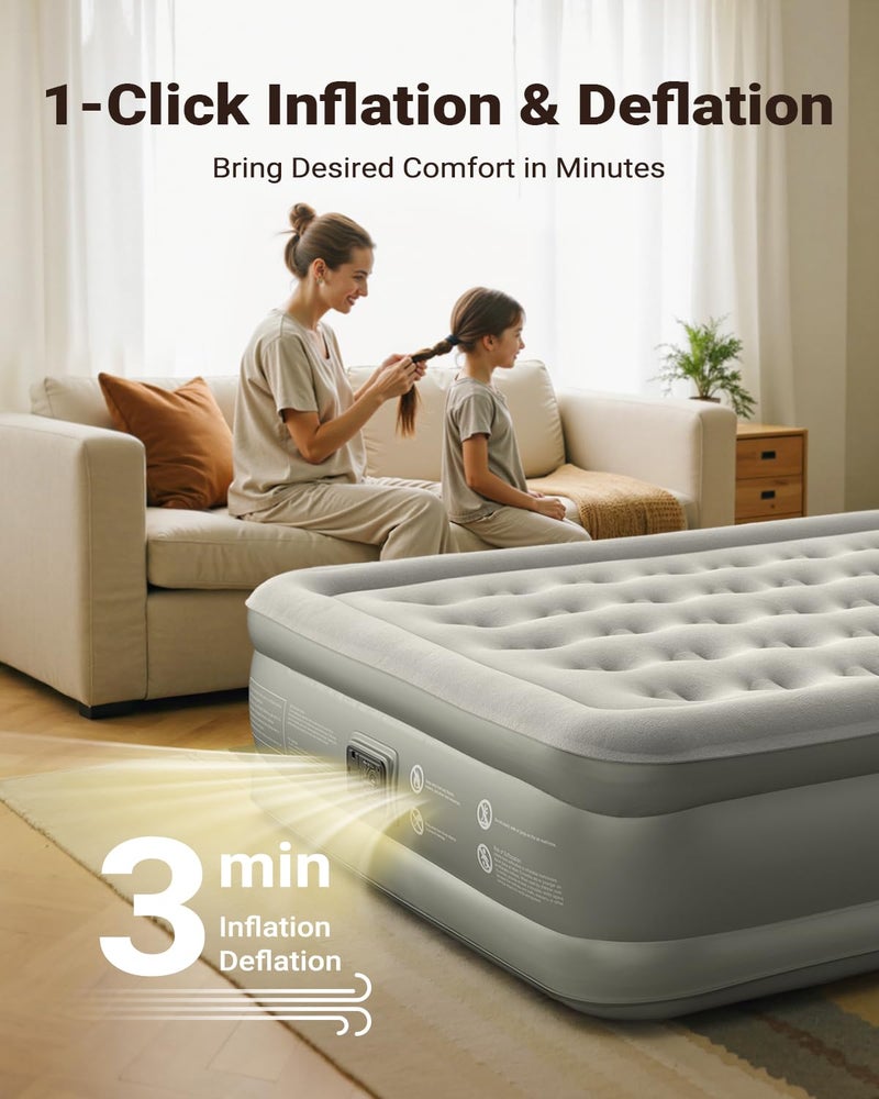 iDOO Air Mattress Queen with Built in Pump, 18 Raised Comfort Inflatable Blow up Mattress, Upgraded Four Chamber Portable Air Bed for Guests and Home, Colchon Inflable, 650 lbs Max - Image 4