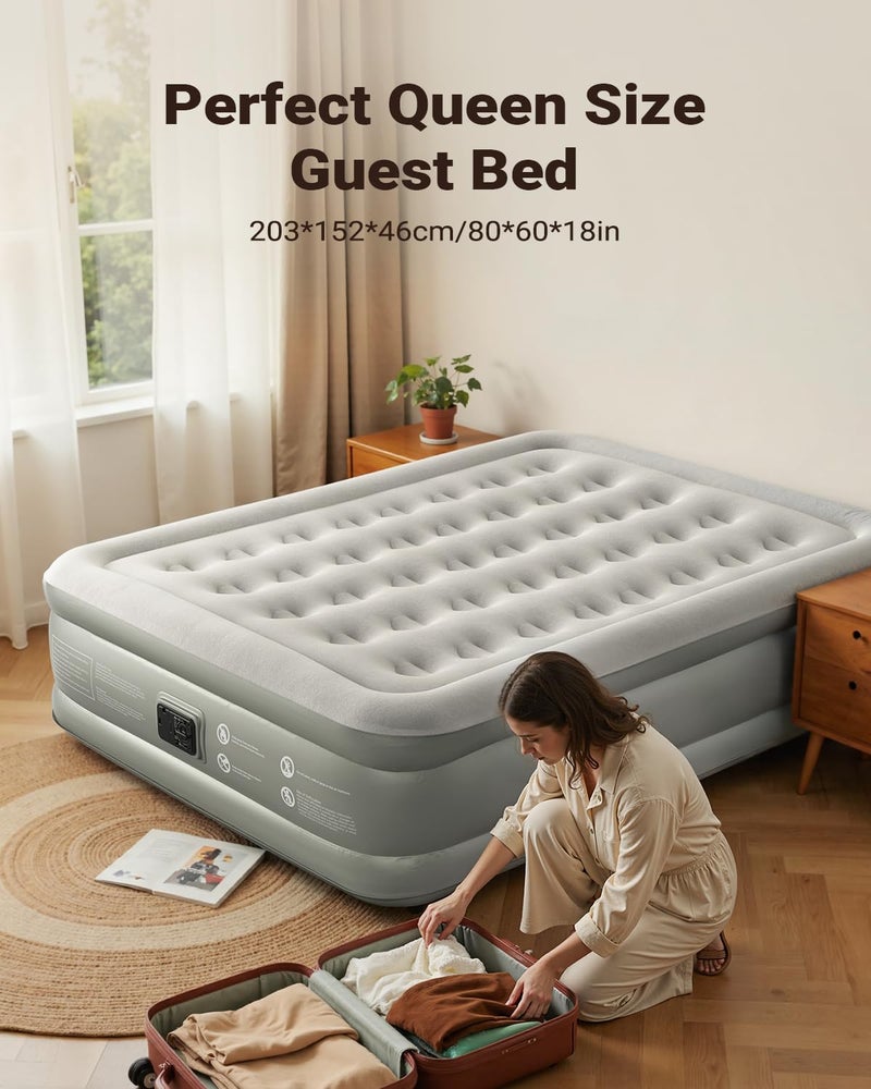 iDOO Air Mattress Queen with Built in Pump, 18 Raised Comfort Inflatable Blow up Mattress, Upgraded Four Chamber Portable Air Bed for Guests and Home, Colchon Inflable, 650 lbs Max - Image 3