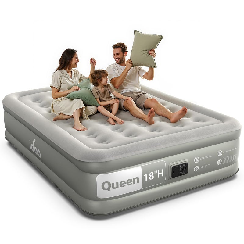 iDOO Air Mattress Queen with Built in Pump, 18 Raised Comfort Inflatable Blow up Mattress, Upgraded Four Chamber Portable Air Bed for Guests and Home, Colchon Inflable, 650 lbs Max - Image 1
