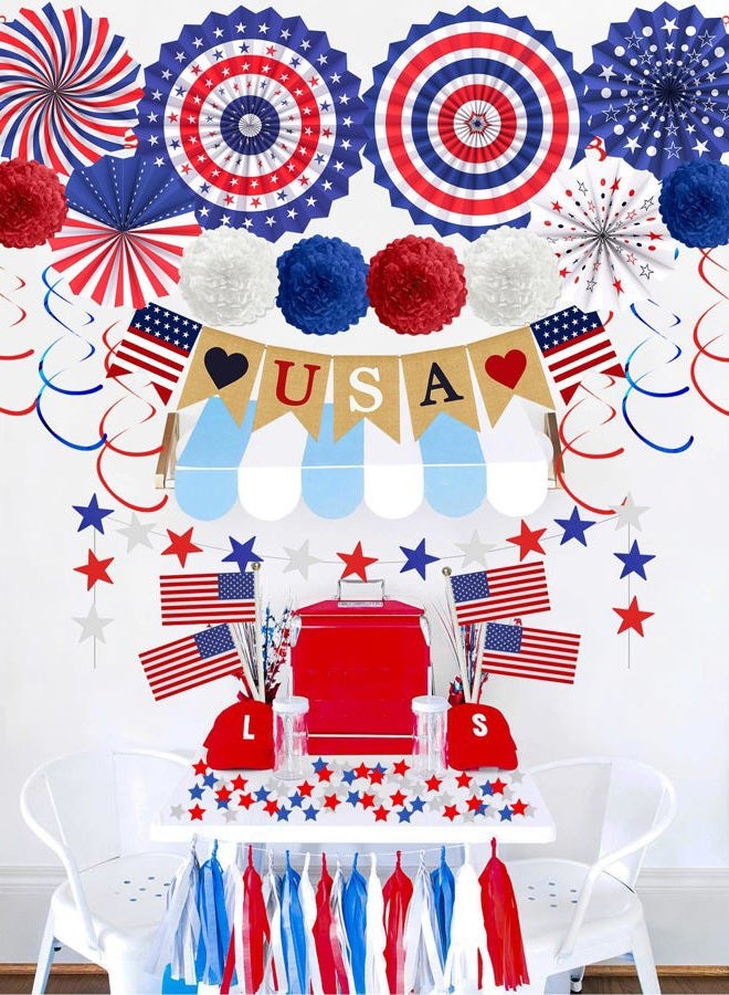 Lutoys 4th of July Patriotic Decorations LOVE USA Banner Red White Blue Paper Fans Star Streamer - Image 5