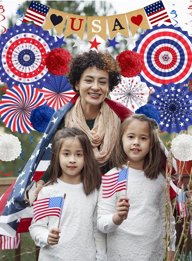 Lutoys 4th of July Patriotic Decorations LOVE USA Banner Red White Blue Paper Fans Star Streamer - Image 3