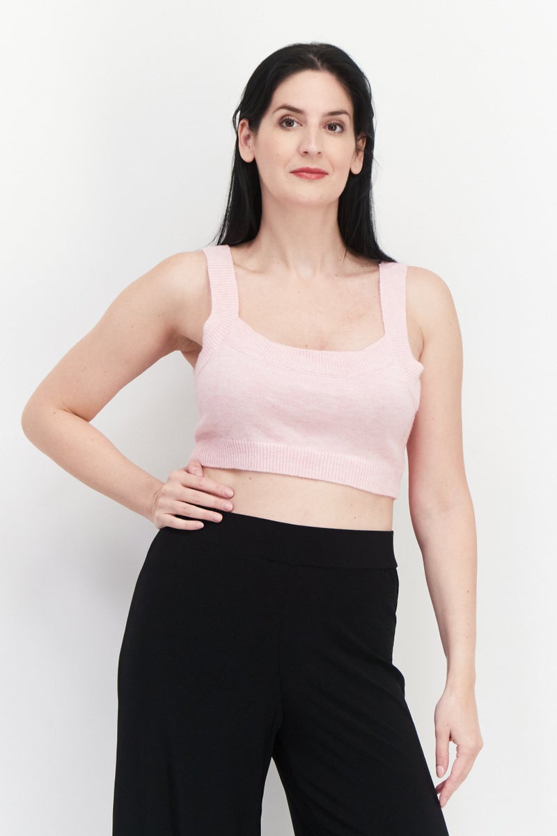 Fashion Union Women Square Neck Sleeveless Knitted Top, Light Pink - Image 1