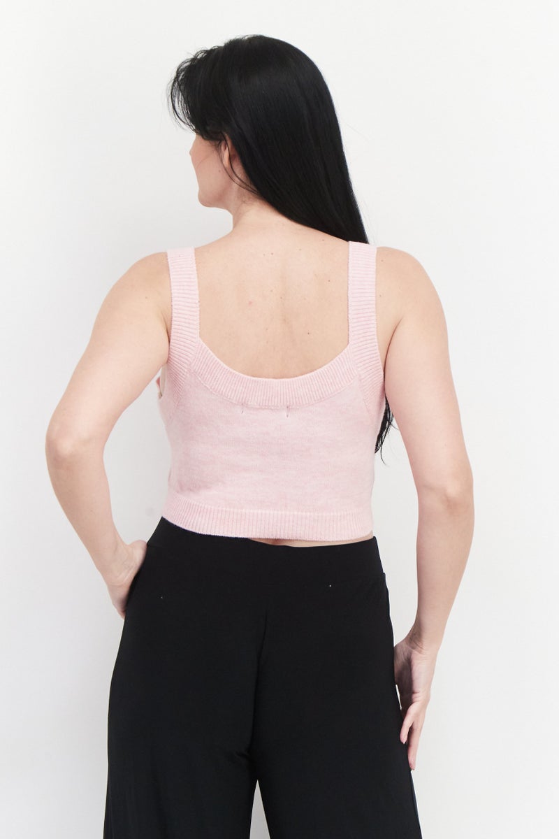 Fashion Union Women Square Neck Sleeveless Knitted Top, Light Pink - Image 4