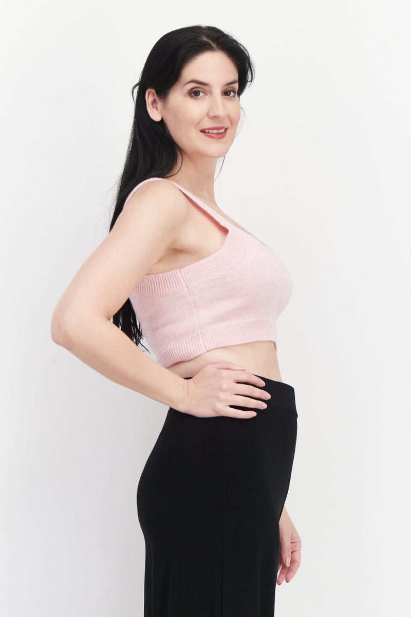 Fashion Union Women Square Neck Sleeveless Knitted Top, Light Pink - Image 2