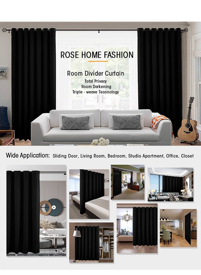 Arabest - Room Divider Blackout Curtains Thermal Insulated Decor Grommet Blackout Drapes for Bedroom Dining Studio Office Black 200x270/200x240/200x200cm - Image 1
