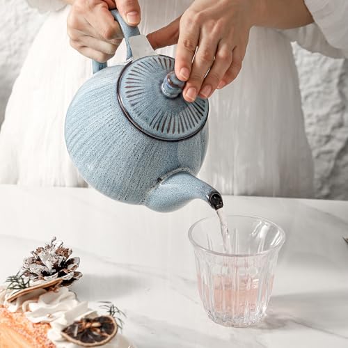 HVH 40 oz Porcelain Teapot with Stainless Steel Infuser, Ceramic Tea pot with Infuser for Loose Tea, Enough For 6 Cups, Striped Series (Wabi sabi) - Image 3