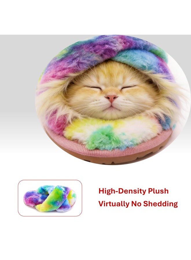 Crazy Lady Women's Fuzzy Fluffy House Slippers Cute Plush Memory Foam Shoes Cross Band Indoor Outdoor Open Toe Sandals(06/Rainbow, 8.5-9.5) - Image 5