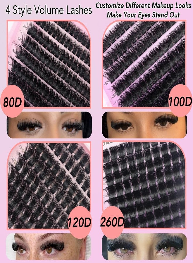 DAODER Lash Clusters Kit Mega Volume Fluff Eyelash Clusters 80D+100D+120D+260D D Curl Soft Individual Lashes 10-18MM Lash Extension Kit with Lash Bond Seal Remover for Bold Glam Vibes 504pcs - Image 5