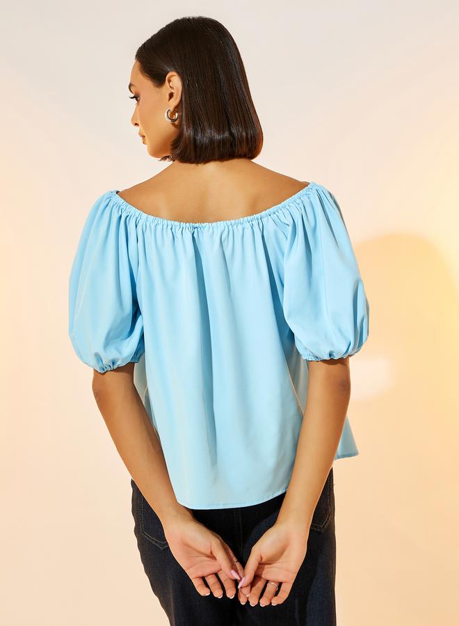 تايك تو بلوزة بأكمام منفوشة ورقبة واسعة مطاطية - Image 4