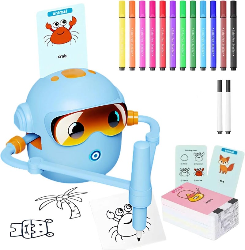 Kidzilla Smart Drawing Robot for Kids – STEM Educational Learning Toy with 100 Flash Cards & 2 Pens for Drawing & Writing Practice, Blue - Image 1
