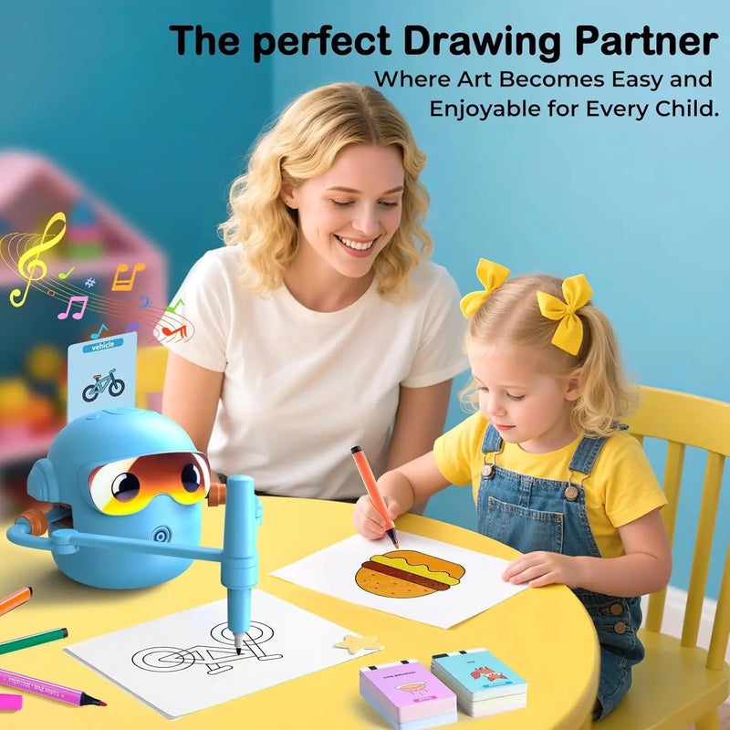 Kidzilla Smart Drawing Robot for Kids – STEM Educational Learning Toy with 100 Flash Cards & 2 Pens for Drawing & Writing Practice, Blue - Image 3