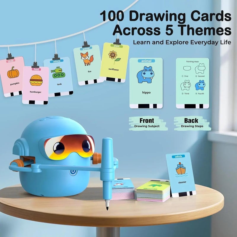 Kidzilla Smart Drawing Robot for Kids – STEM Educational Learning Toy with 100 Flash Cards & 2 Pens for Drawing & Writing Practice, Blue - Image 5