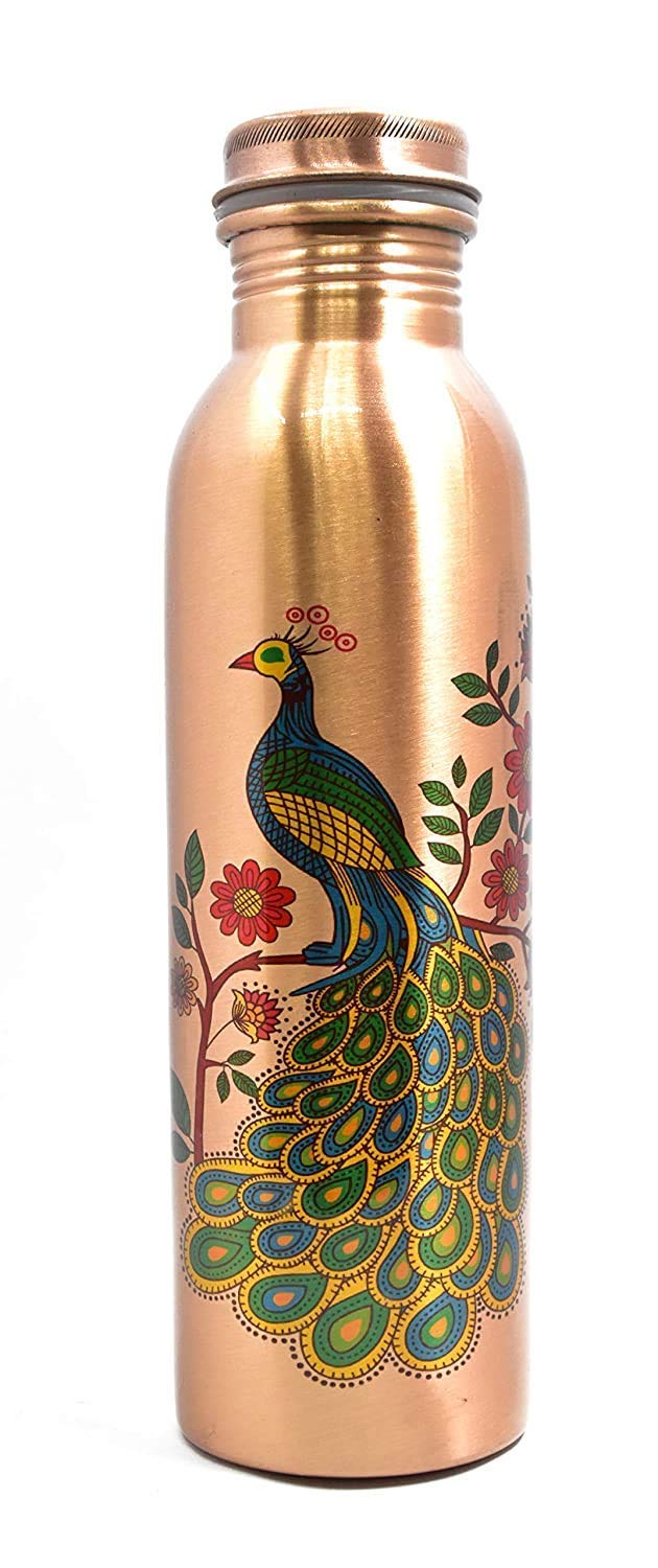 KC Pure Copper Peacock Designer Water Bottle with Advanced Leak Proof Protection, Ayurveda and Yoga Health Benefits. (1000ml, 1Unit, Pack of 1) - Image 2