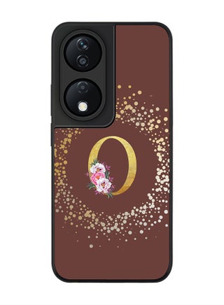 Custom Monogram Initial Letter Floral Pattern Alphabet - O  (Brown )