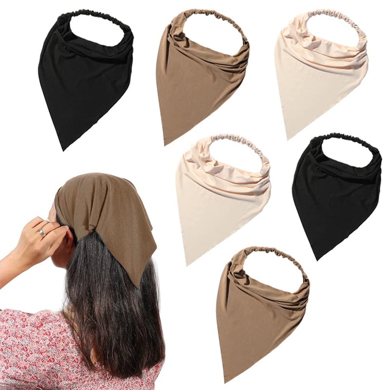 Vercret 6 Pack Hair Scarf Headband for Women - Elastic Hair Kerchief Large Boho Triangle Bandana Head Scarf with Clips Non Slip Solid Color Headbands Hair Scarves for Teen Girls - Image 1