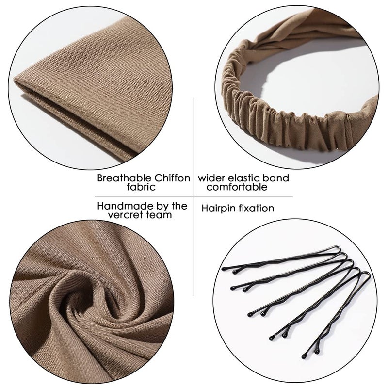 Vercret 6 Pack Hair Scarf Headband for Women - Elastic Hair Kerchief Large Boho Triangle Bandana Head Scarf with Clips Non Slip Solid Color Headbands Hair Scarves for Teen Girls - Image 4