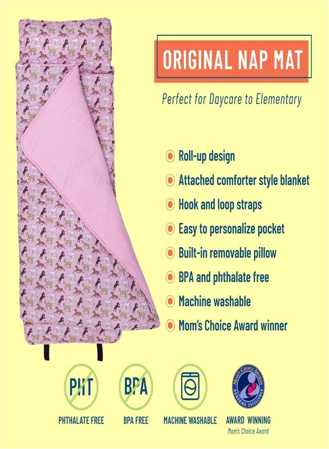 Wildkin Nap Mat With Pillow Daycare And Preschool Designed To Fit On A Standard Cot Patterns Coordinate With Our Lunch Boxes And Backpacks Wildkin Nap Mats Horses in Pink - Image 2