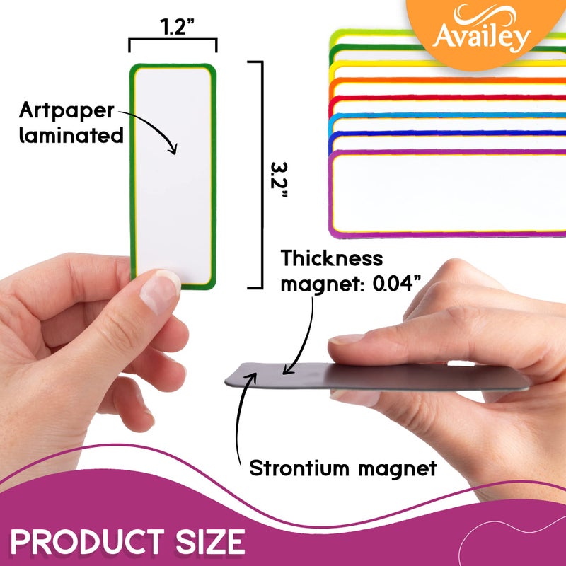 Availey. أفايل 48 قطعة (3.2 × 1.2 بوصة) - ملصقات مغناطيسية قابلة للمسح بحدود ملونة - شرائح قابلة لإعادة الاستخدام للفصول الدراسية، المنزل، المكتب، المرآب، الثلاجة، بطاقات فارغة قابلة للكتابة والمسح، بطاقات أسماء، خزائن الطلاب، الرفوف - Image 4