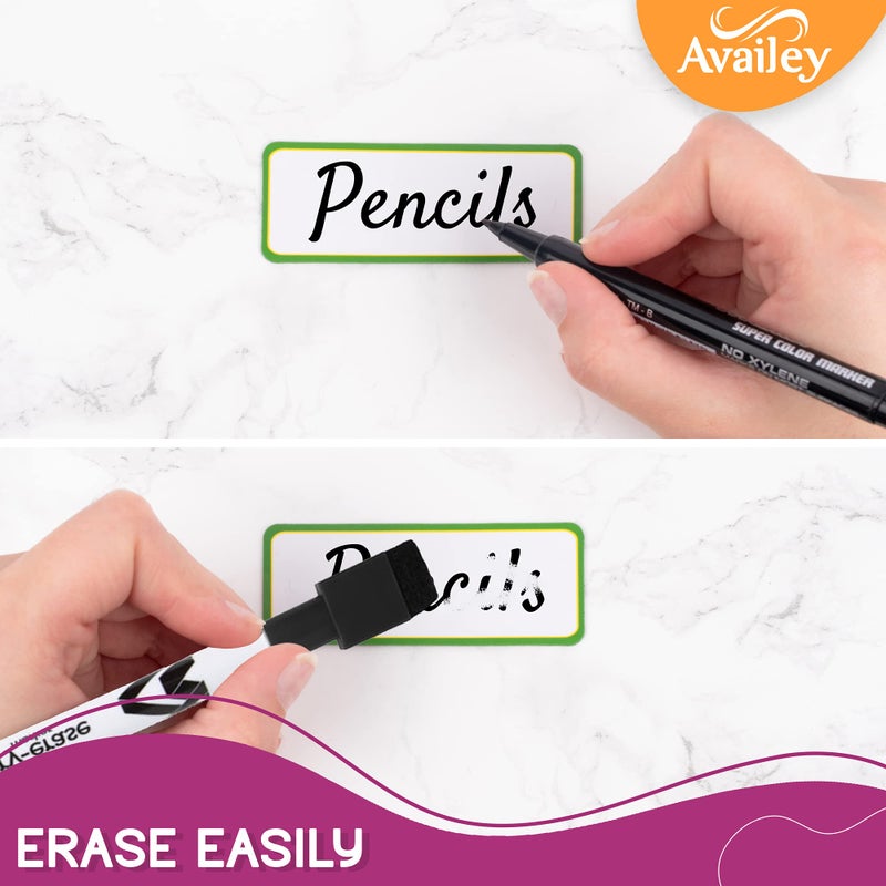 Availey. أفايل 48 قطعة (3.2 × 1.2 بوصة) - ملصقات مغناطيسية قابلة للمسح بحدود ملونة - شرائح قابلة لإعادة الاستخدام للفصول الدراسية، المنزل، المكتب، المرآب، الثلاجة، بطاقات فارغة قابلة للكتابة والمسح، بطاقات أسماء، خزائن الطلاب، الرفوف - Image 3