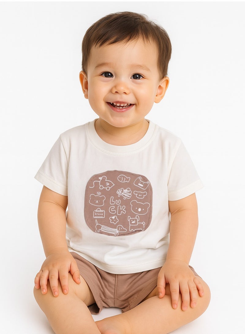 Toddler 2-Piece Summer Outfit Set - Cotton Blend T-Shirt & Shorts, Elastic Waistband, Breathable Knit - For 9-36 Months  - Image 1