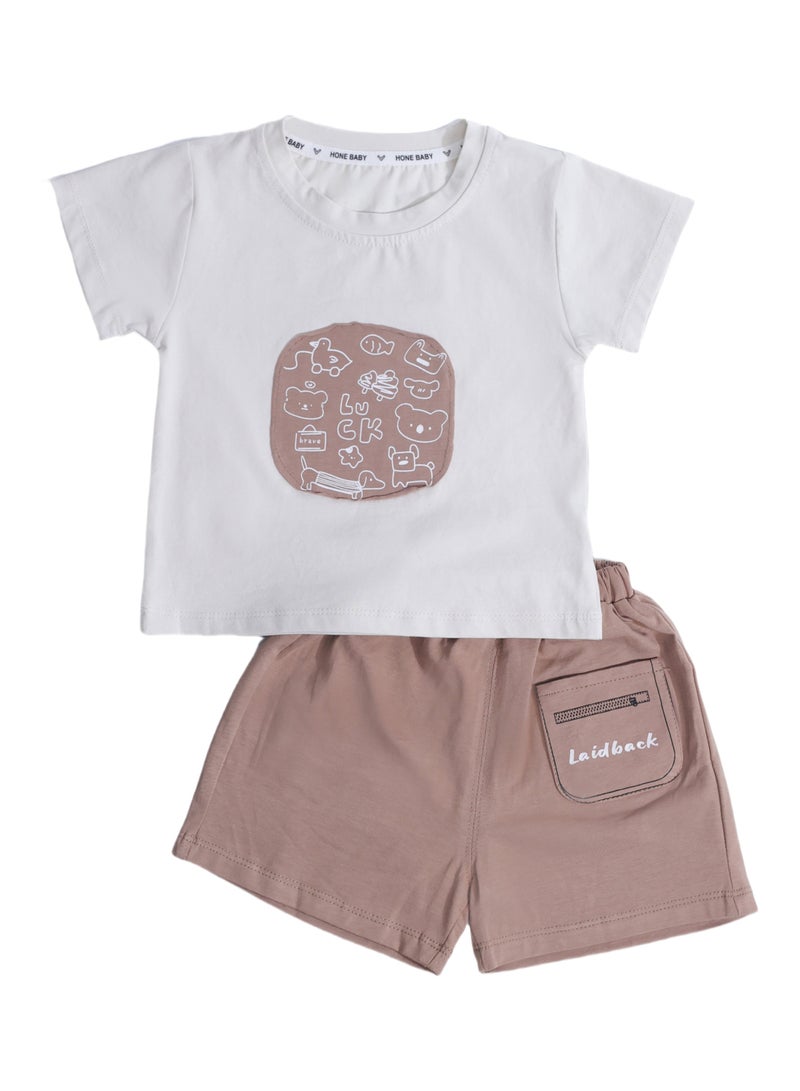Toddler 2-Piece Summer Outfit Set - Cotton Blend T-Shirt & Shorts, Elastic Waistband, Breathable Knit - For 9-36 Months  - Image 2