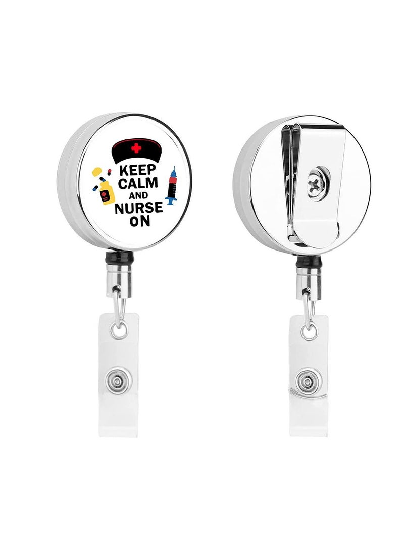 PRINTSHOP4ME Nurse Day Badge Reels Retractable - Durable Epoxy Coating and 5 Designs - Tich Button Clip and Badge Buckle - Nursing Appreciation Gifts (Design 4) - Image 1