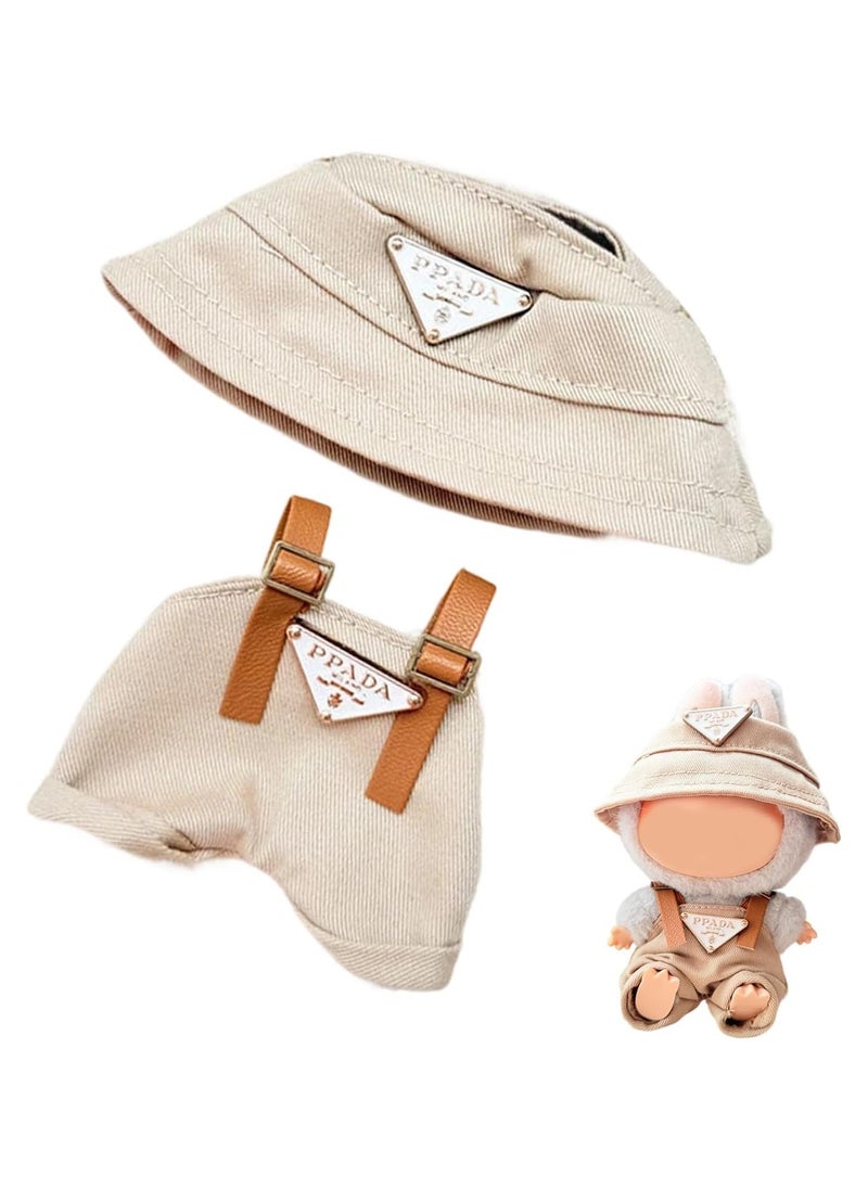 BRIXSPARK Clothes for Labubu(No Doll,Just Clothes) , Hat & Overalls Set for Labubu Clothes 15cm/17cm Doll Accessories Suit, Doll Outfit Stylish Doll Clothes for Doll. 