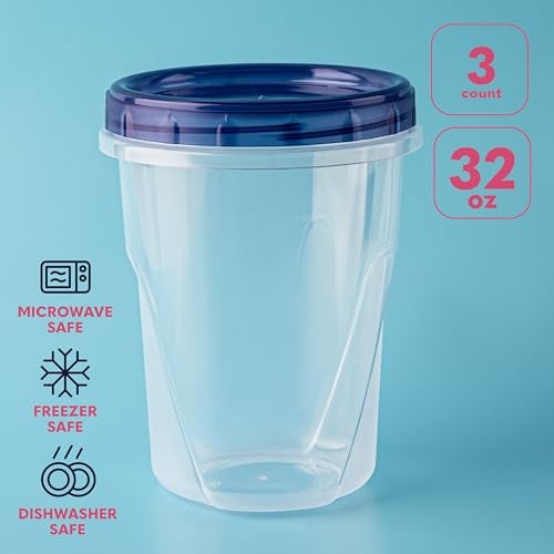 XpressPak Plastic Food Deli Containers With Twist Top Lids - (32 Oz) - [3 Pack] - Soup & Food Storage Containers Takeout To Go - Airtight Plastic Containers - Microwave, Freezer & Dishwasher Safe BPA-Free - Image 2