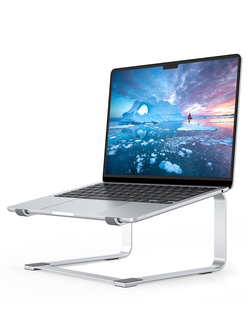 SOUNDANCE Laptop Stand for Desk Ergonomic Metal Computer Riser for 12173 Inch Laptops Heavy Duty Stable Desktop Holder Improves Eye Level Workspace Organization Silver - Image 2