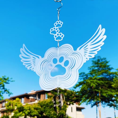DJUAN Pet Memorial Wind Spinners Dog Memorial GiftsStainless Steel Angel Wings Pet Paw PrintDogs and Cats Remembrance Pet SympathyPet Loss Bereavement Gifts - Image 3